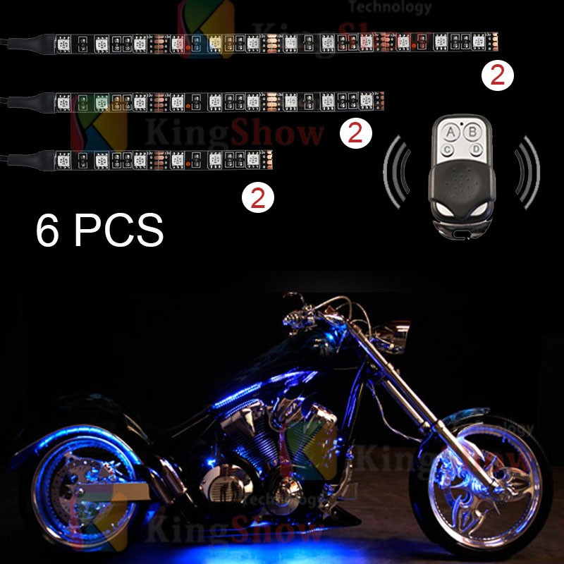 12V Motorcycle 5050 RGB LED Strip Light 6PCS Muti Color LED Strip Kit with Remote Controller 7