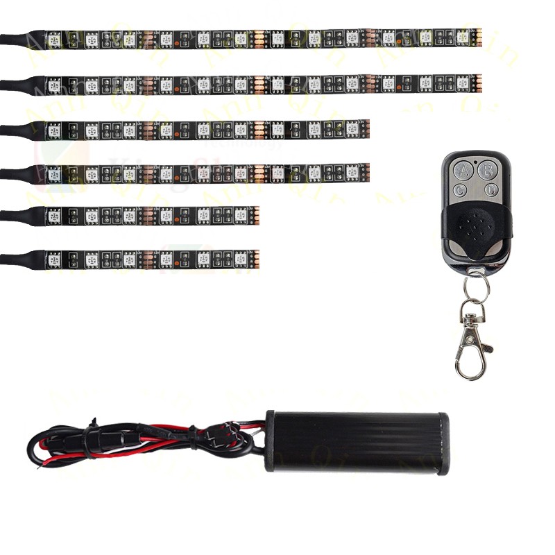 12V Motorcycle 5050 RGB LED Strip Light 6PCS Muti Color LED Strip Kit with Remote Controller 9