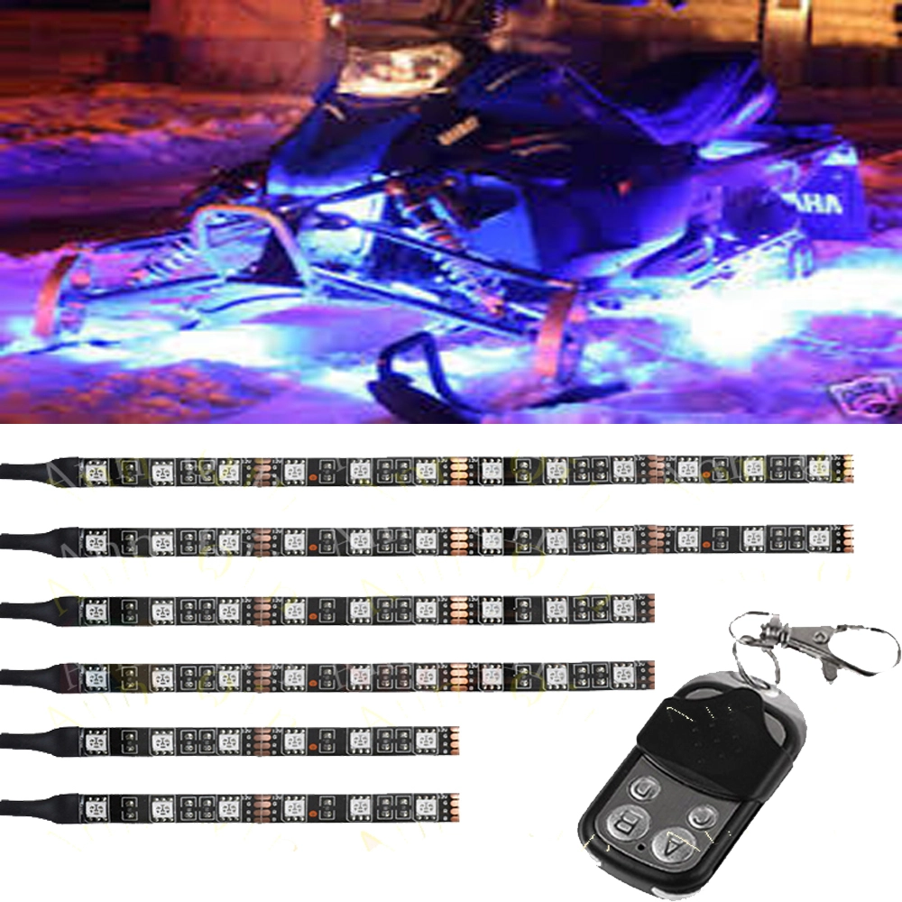 12V Motorcycle 5050 RGB LED Strip Light 6PCS Muti Color LED Strip Kit with Remote Controller 1