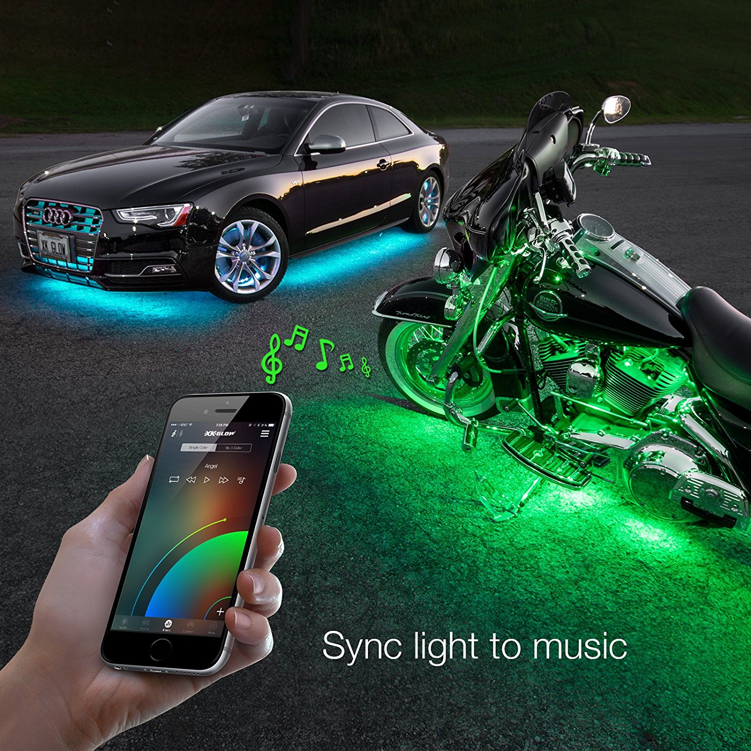 Full Color LED Car Interior Atmosphere RGB Phone App Music Control Strip Lights 14