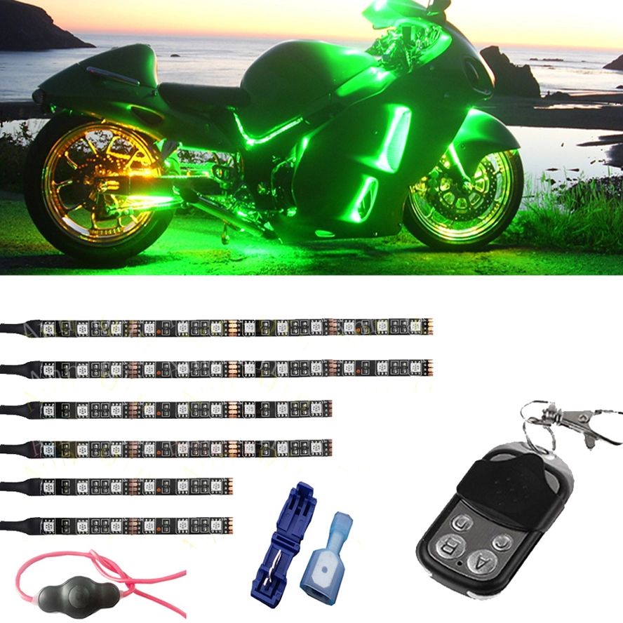 2019 New 6Pc 12V wireless Green LED Glow Lights Flexible Neon Strips Kit for motorcycle 1