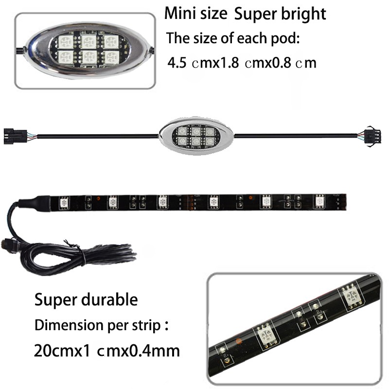 Kingshowstar - 18 Color 12pcs RGB Motorcycle ATV Flexible Strip LED Light RGB flashing led module NEON Remote Kit LED Multi-color Motorcycle Light 11