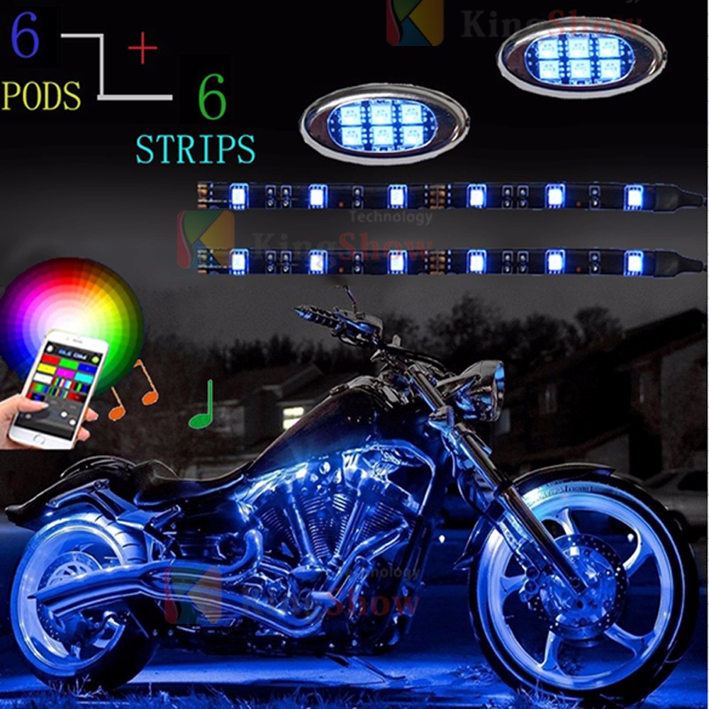 Kingshowstar - 18 Color 12pcs RGB Motorcycle ATV Flexible Strip LED Light RGB flashing led module NEON Remote Kit LED Multi-color Motorcycle Light 7