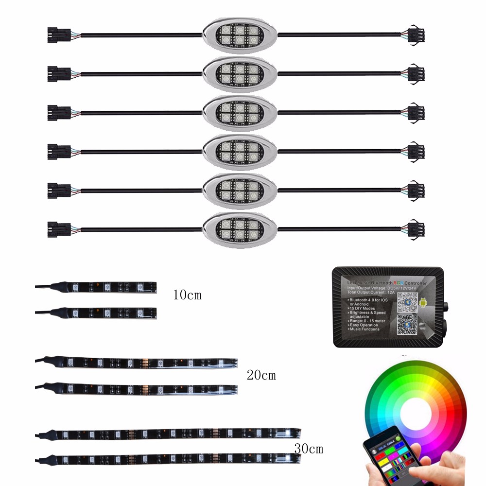 Kingshowstar - 18 Color 12pcs RGB Motorcycle ATV Flexible Strip LED Light RGB flashing led module NEON Remote Kit LED Multi-color Motorcycle Light 9