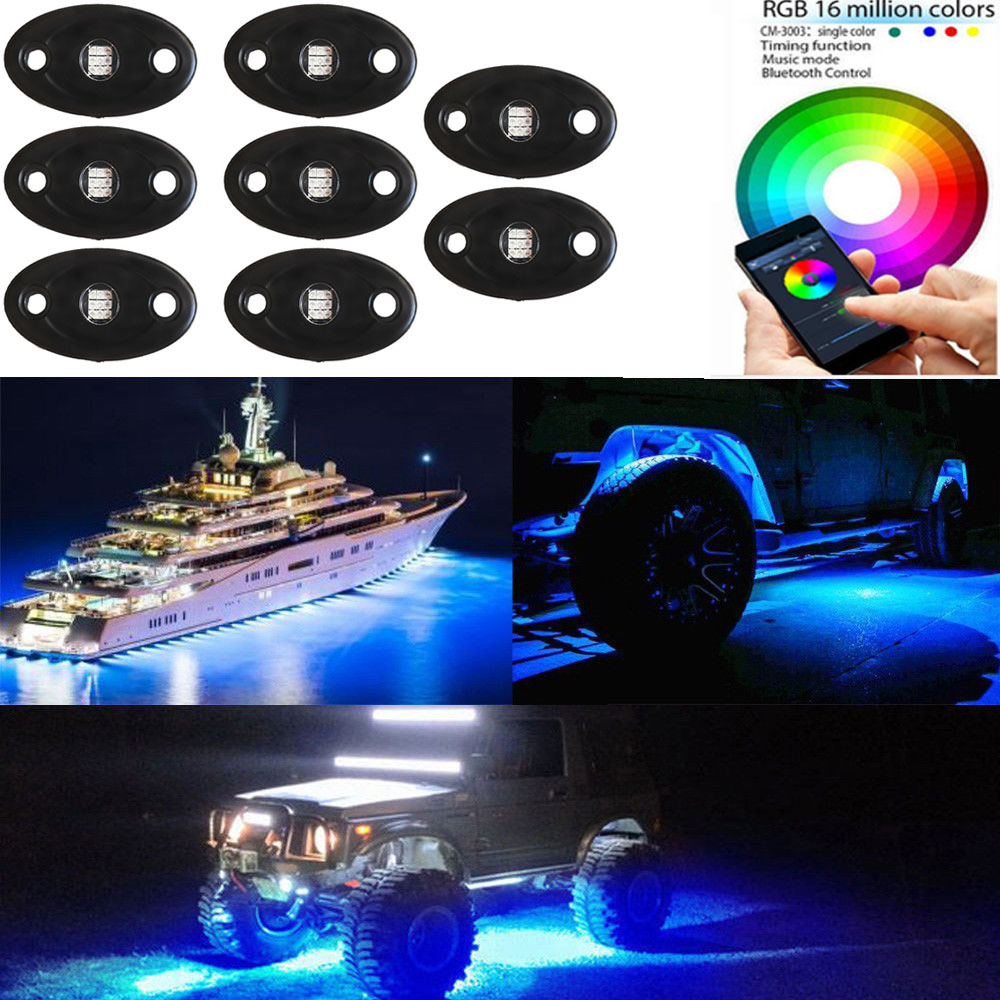 4pcs RGB Color LED Rock Lights with 15 color controller Under Car For Jeeep F150 off-road 26
