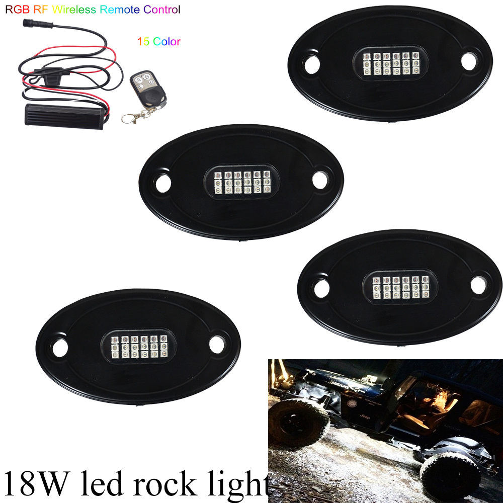4pcs RGB Color LED Rock Lights with 15 color controller Under Car For Jeeep F150 off-road 8