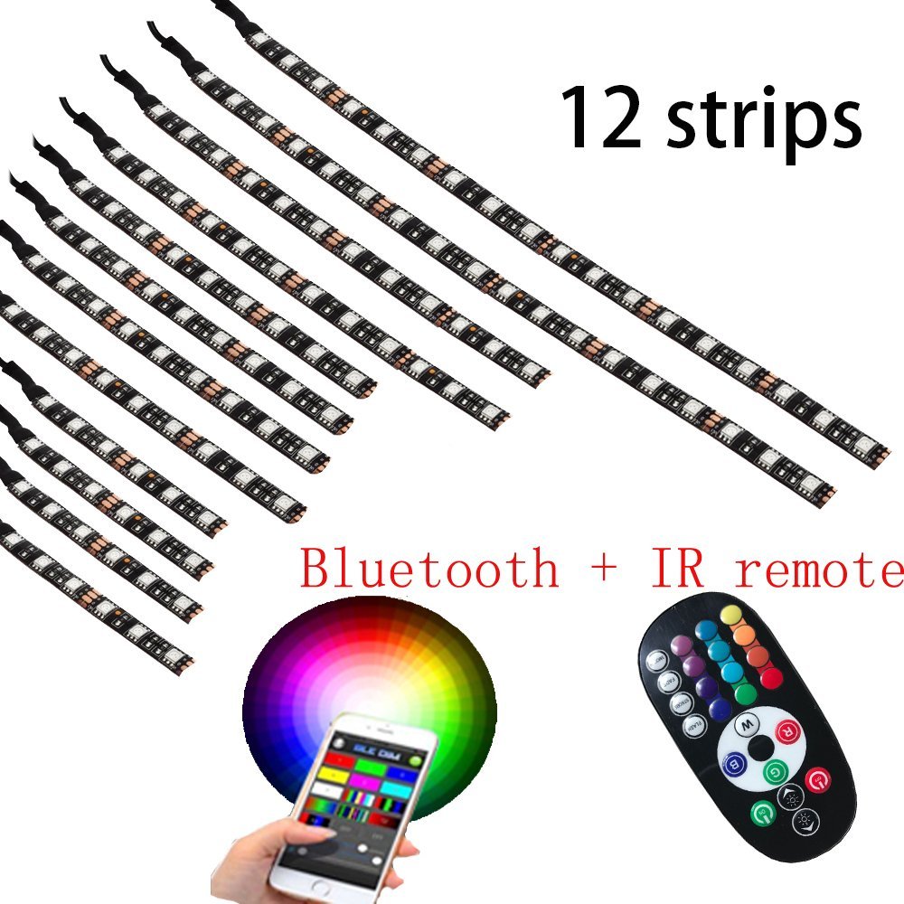 12pc RGB LED Car Motorcycle 5050 Frame Glow Light Flex Neon Strip Remote Kit 8