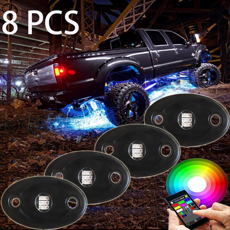 Kingshowstar - 8 PCS super bright IP68 Rgb Led Color Changing Rock Lights mini wireless APP remote control led car interior lights Ungrouped 12