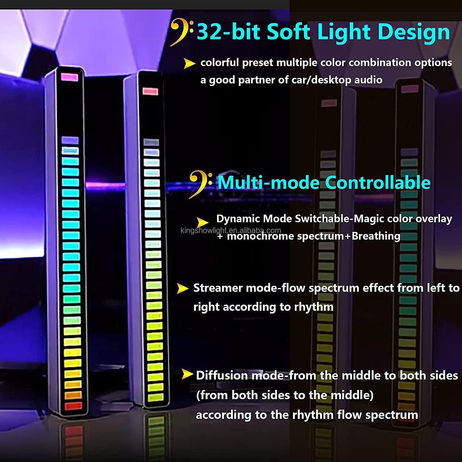 RGB Light Bar Music Level Lights APP Contorl Music level Sensor Rhythm Automotive Stage Dj Car Ambient Light 16