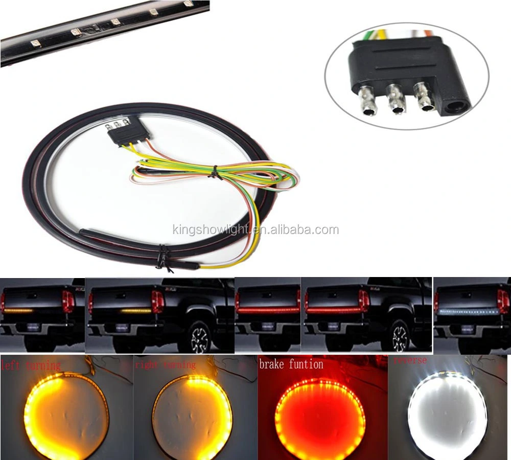 60 Inch Red/Yellow/White Tailgate LED Strip Light Turn Signal Stop Brake Reverse Light 1