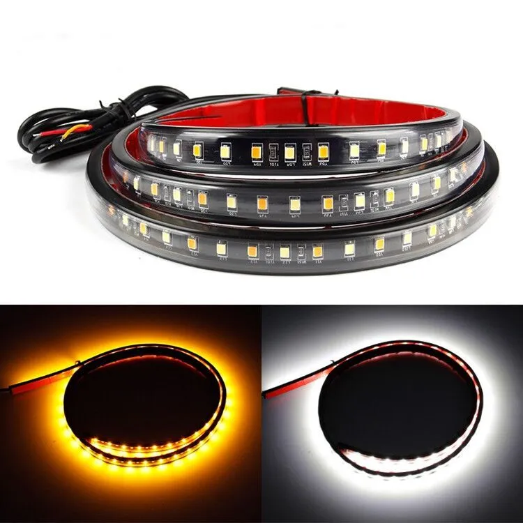 2PC 62inch Led Running Board Light Kits Side Marker Signal Strip Light White/Amber with Band Fuse Courtesy Lights 1