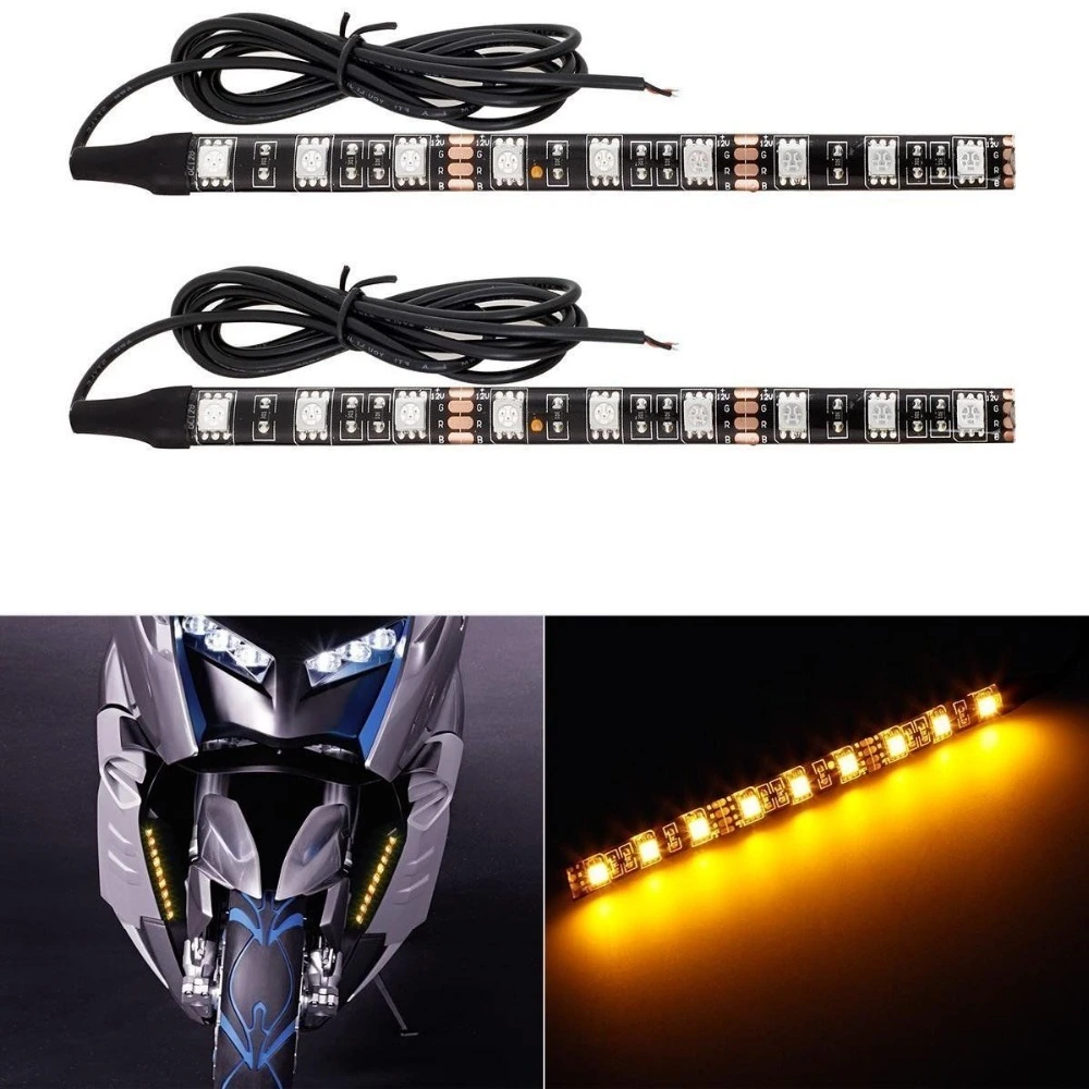 Kingshowstar - 2 x Universal Motorcycle Bike Amber 5050-SMD 9 LED Turn Signal Light Strip Lamp LED Motorcycle Bicycle Light 1