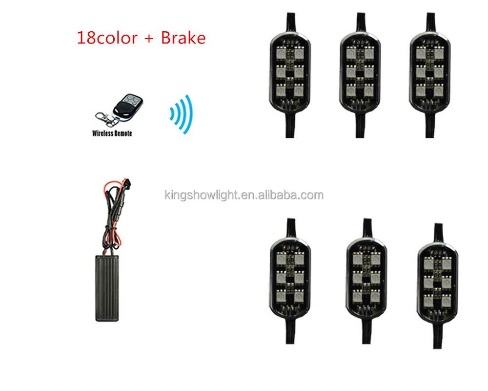 Kingshowstar - 18 Color 5050 SMD RGB 6pc36led Pods Led Thunder Bike automobiles Motorcycles Led Neon Lighting Kit with break controller LED Motorcycle Bicycle Light 1