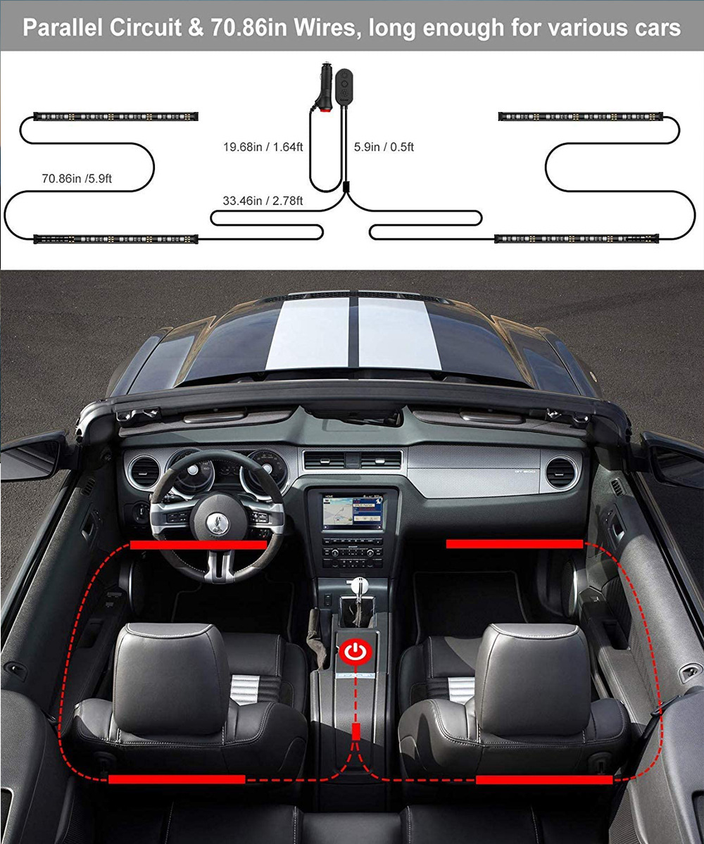 Kingshowstar - Rgb 12V Car Underground Foot Light 5050 Waterproof Flexible Led Strip Light Set led auto interior underbody light 16