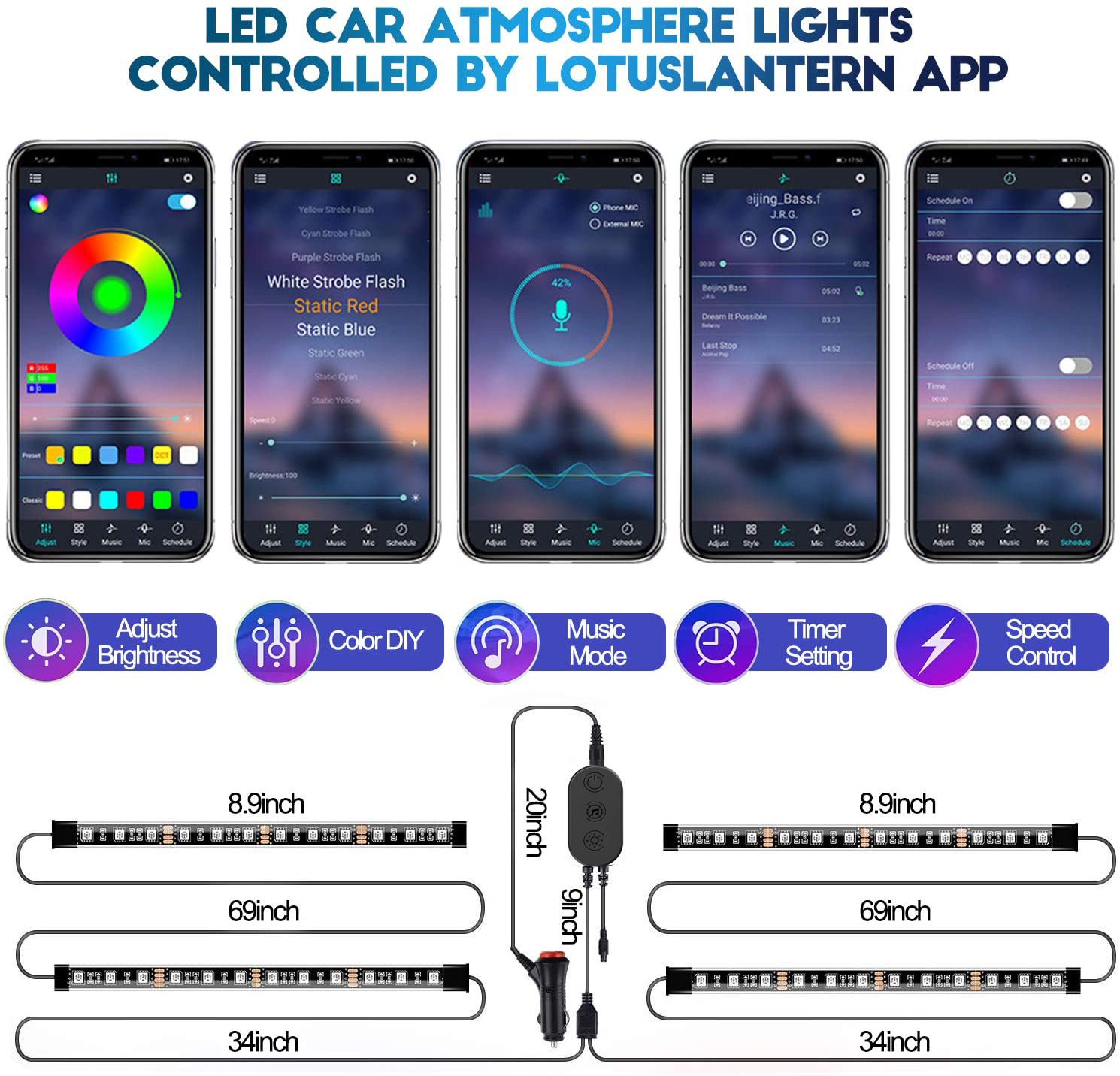 Kingshowstar - Rgb 12V Car Underground Foot Light 5050 Waterproof Flexible Led Strip Light Set led auto interior underbody light 12