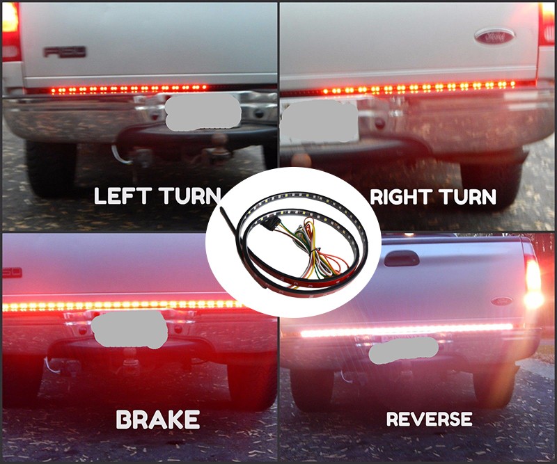 Universal 60 Inches Red/White Tailgate LED Strips Light Bar Reverse Parking Brake Turn Signal Lights for Pickup Trucks SUV 12