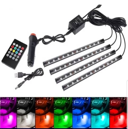 4pc Rgb Car Interior Mood Floor Ambient Decoration Neon Lights 2 In 1 Disco Accessories Led Lights For Car Interior 8