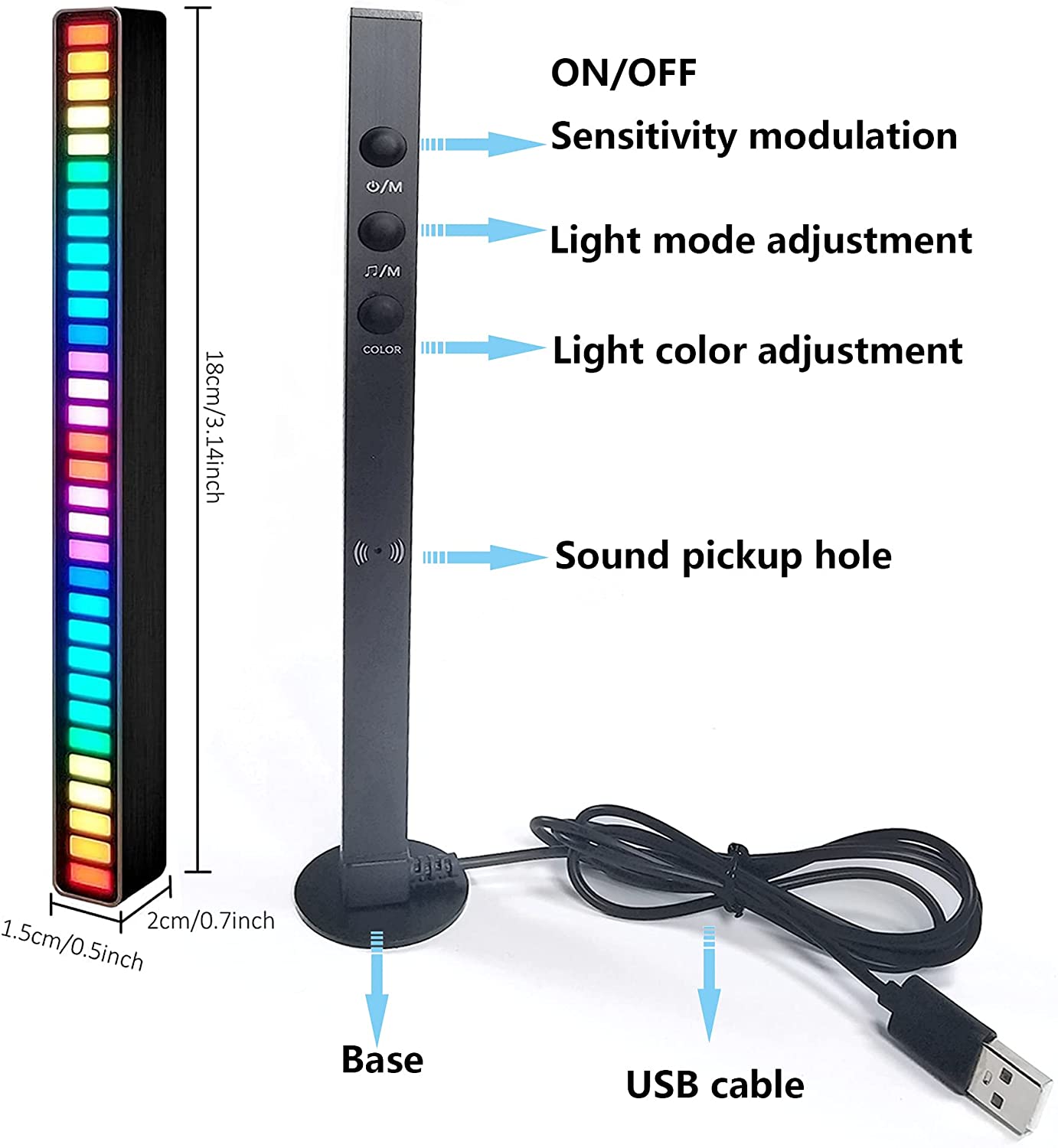 RGB 32 Bit Music Level Light Bar LED Sound Control Pickup Rhythm Lights Voice-Activated RGB Colorful USB LED Car Atmosphere Ligh 12