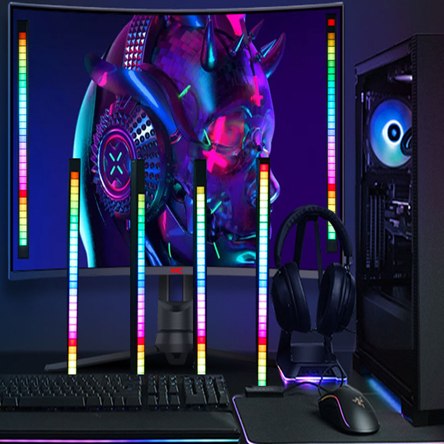 RGB 32 Bit Music Level Light Bar LED Sound Control Pickup Rhythm Lights Voice-Activated RGB Colorful USB LED Car Atmosphere Ligh 8