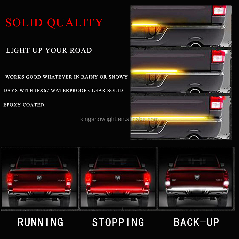 LED Tailgate Light Bar, 60 Triple Row Tailgate LED Light Strip Brake Sequential 8