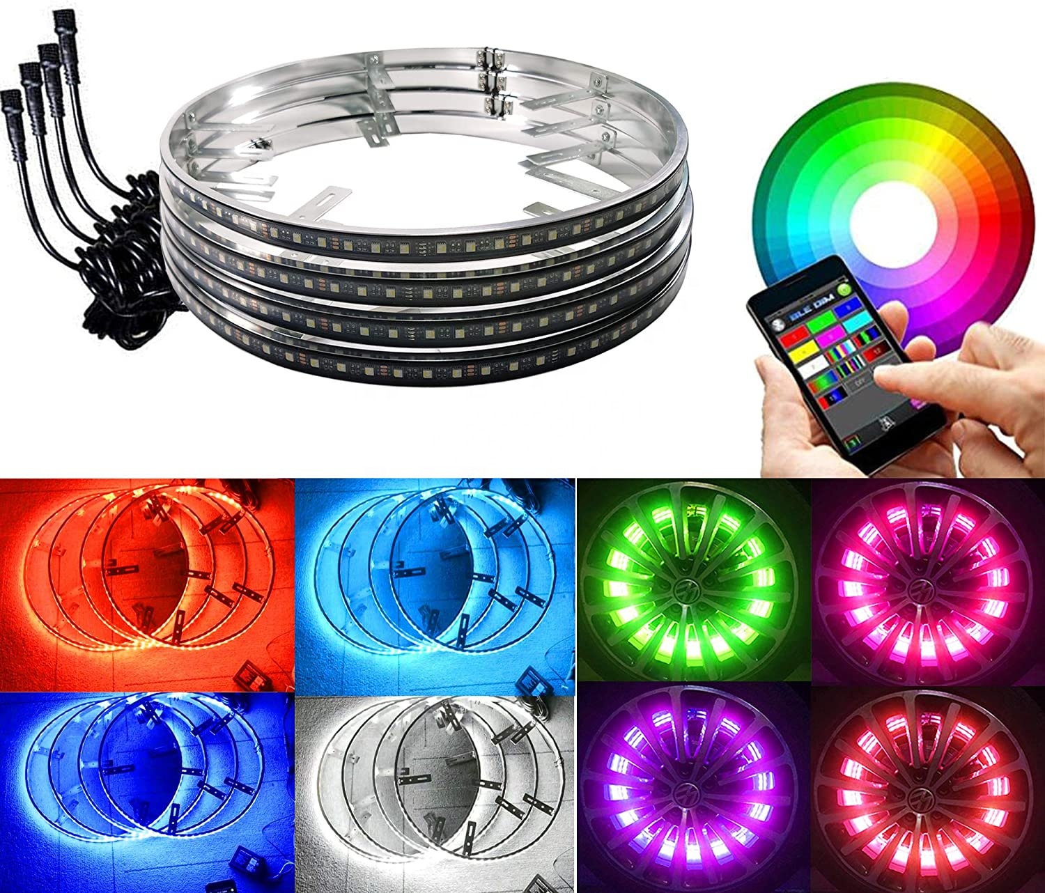 Kingshowstar - RGBW LED sziklavilágítás-készletek alkalmazásvezérlővel, időzítéssel, villogással, zenei móddal, alulról világító neon LED-es lámpákkal autó belső alvázvilágításához 34