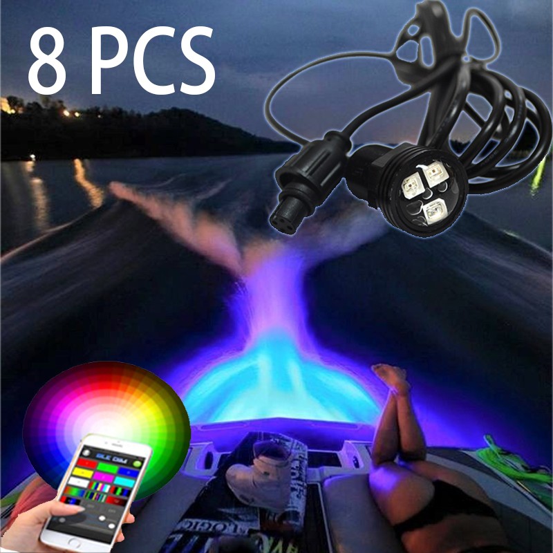 Kingshowstar - Color changing 8pcs IP68 led marine lights phone app music remote control rgb color led marine boat dock lamp LED Marine Light 12