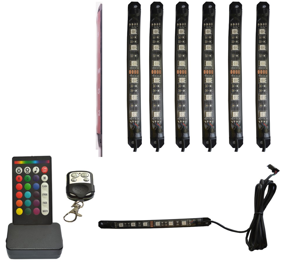 6pcs Super Slim PVC RGB Motorcycle ATV Flexible Strip LED Light Lamp NEON Two Remote Kit 10