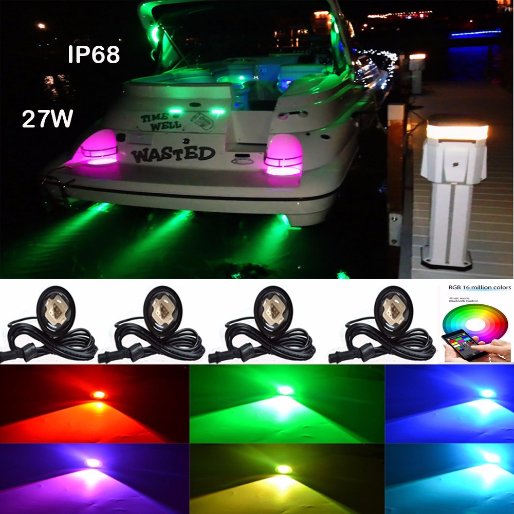 Kingshowstar - IP68 27W Led Boat Drain Plug Underwater Light for Diving fishing with BT controller LED Marine Light 8