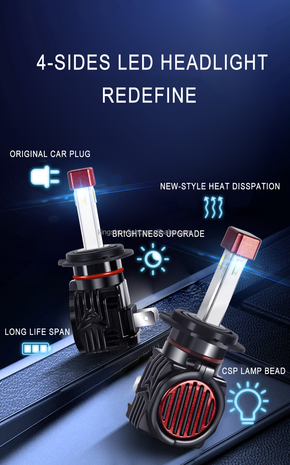Kingshowstar - Newest super bright car light H4 car/Motorcycle Led headlight bulb multi-purpose used 60W auto truck light led auto interior underbody light 18