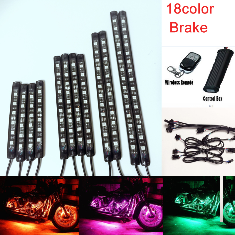 12pc PVC Flexible strip RGB LED Motorcycle Light kit with APP RGB Blue-tooth LED Music Controller 18