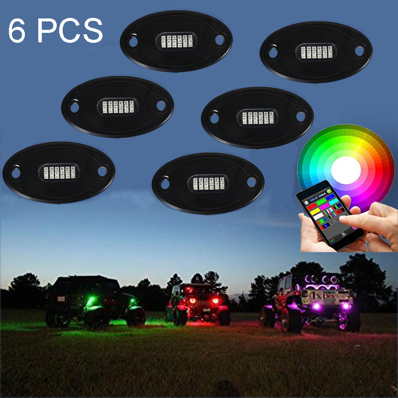 6 Pods LED Rock Lights Aluminum Wireless w/ app Blue-tooth Music RGB Color Accent Under Car 10