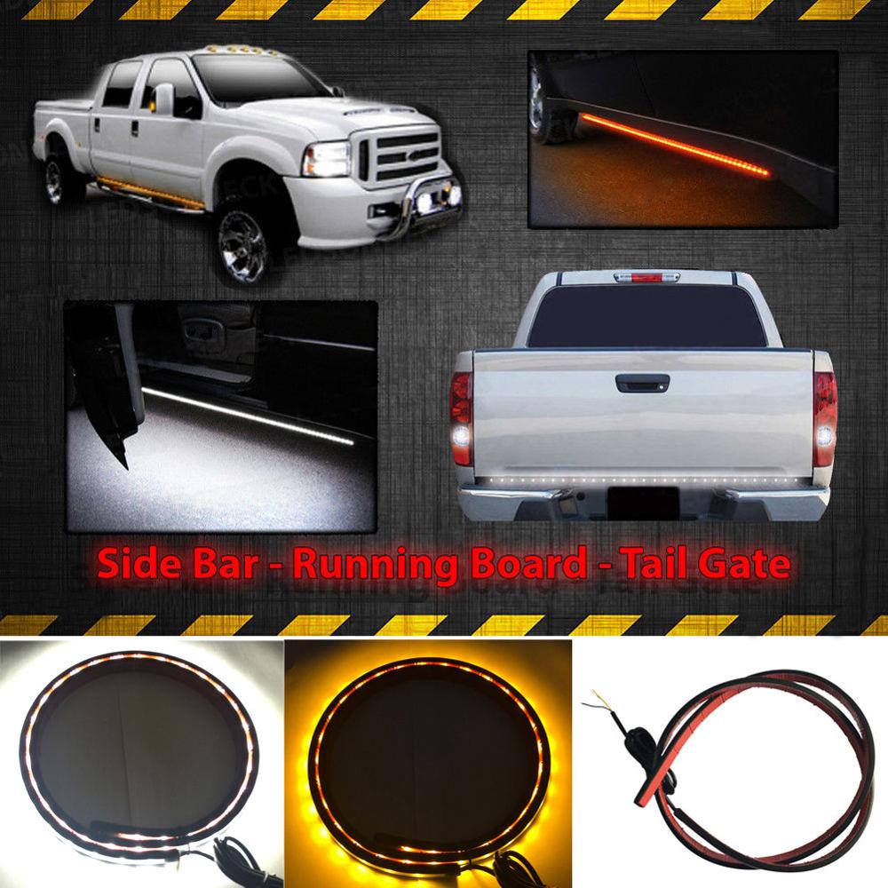 LEDGlow 2pc 122cm Amber white Side Marker & Courtesy LED Running Board Lighting Kit for Straight Cab Trucks 13