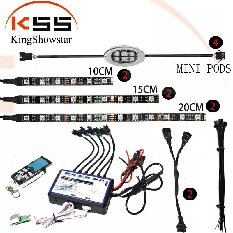 4 pod 16 strip Multi Colors Wireless Multi Zone Remote Controller Kit Motorcycle LED Lighting Kit 12V 1