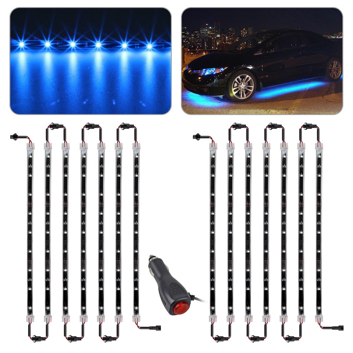 14pcs 126-3528 Universal Underglow Led Strips Shinning Blue Kit 12V Neon Accent 7