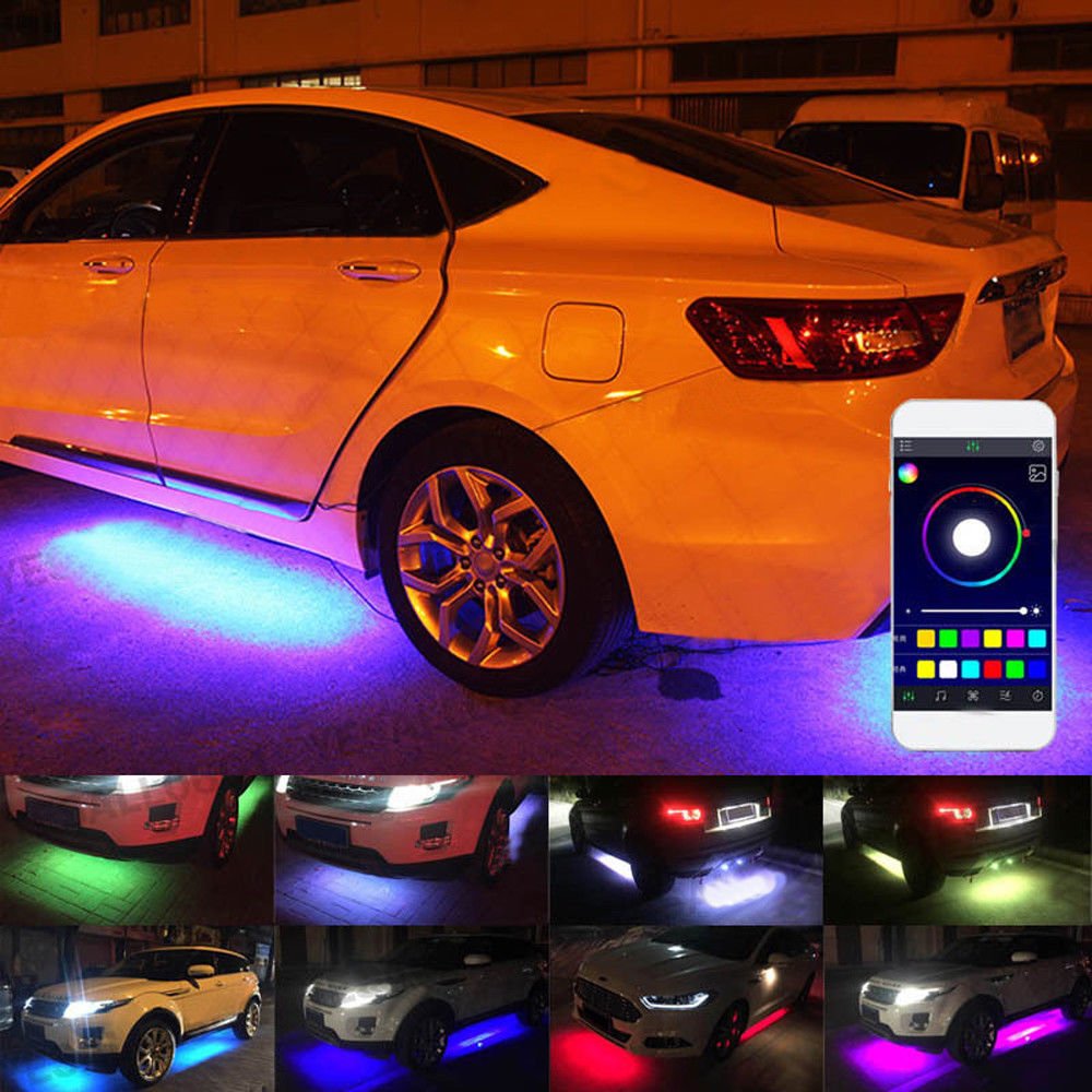 4x APP/Remote Control Car Light Under Glow Underbody Waterproof Car Styling Tube Underbody System Neon Lamp Kit 10