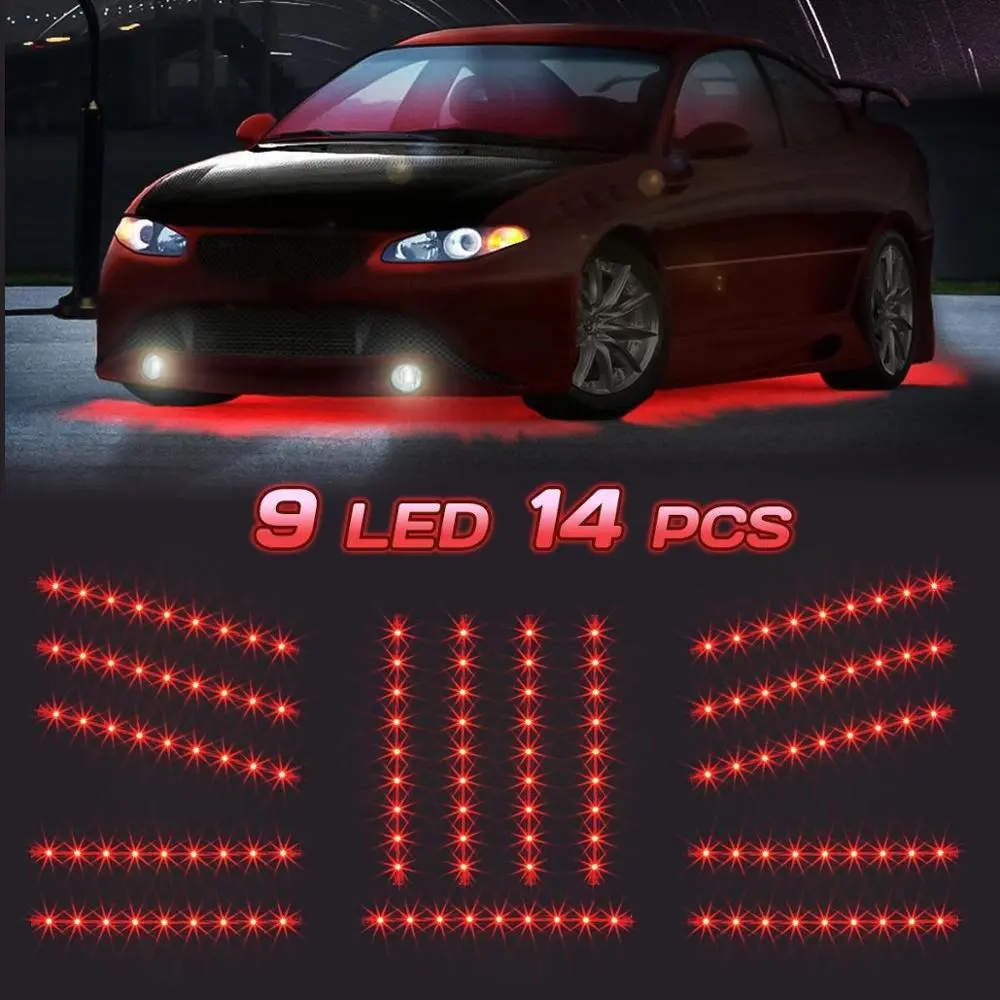 Kingshowstar - 14PCS 126LEDs Underglow LED Strip Light Bar Super Bright Red Led Strip Underbody Lighting Kit 3 Modes For Cars Motorcycles SUV led auto interior underbody light 1