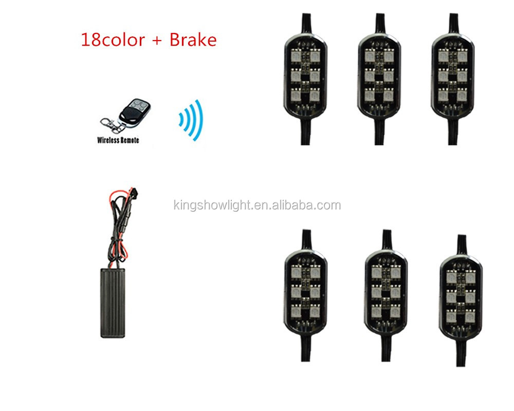 Kingshowstar - 18 Color 5050 SMD RGB 6pc36led Pods Led Thunder Bike automobiles Motorcycles Led Neon Lighting Kit with break controller LED Motorcycle Bicycle Light 10