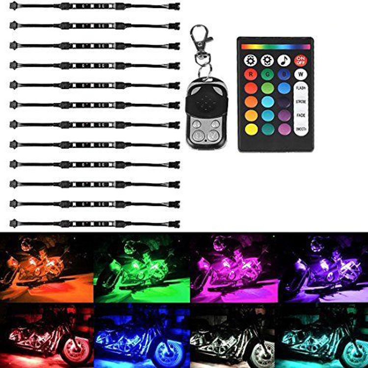 10Pcs Motorcycle LED Light Kit Strips RF Remote Controller Multi-Color Accent Glow Neon Lights Lamp Flexible 10