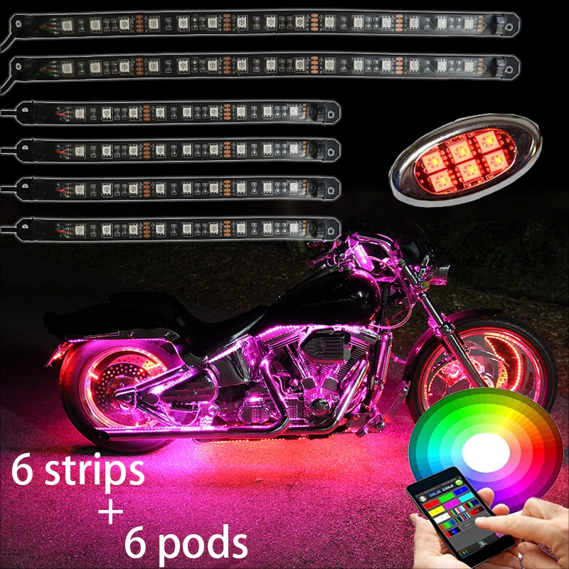 6 strip +6 pods super bright waterproof LED Universal Motorcycle Accent Neon Underglow Light Kit motorcycle led driving lights 1