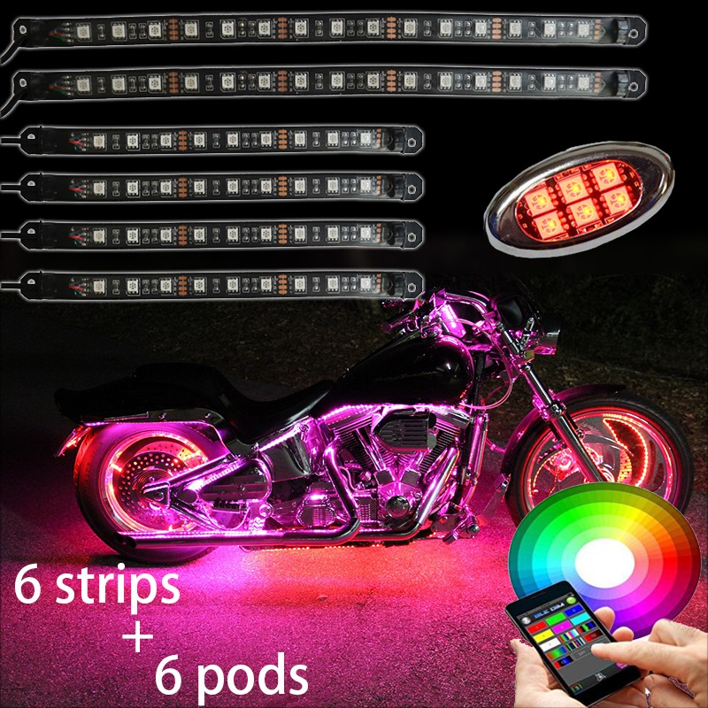 6 strip +6 pods super bright waterproof LED Universal Motorcycle Accent Neon Underglow Light Kit motorcycle led driving lights 15