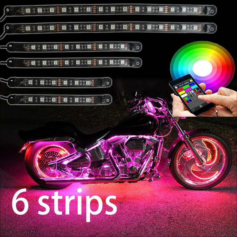 NEW 6 PCS super bright 5050SMD 12V Motorcycle Flashing LED RGB Frame Light Strip kit For APP Blue-tooth controller 8