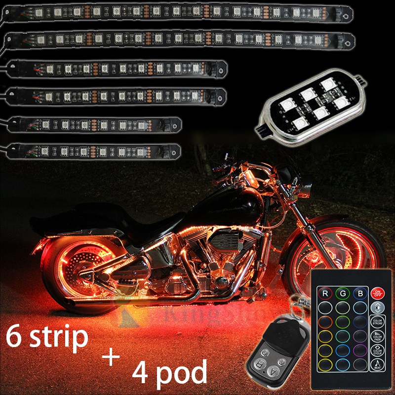 NEW 6 PCS super bright 5050SMD 12V Motorcycle Flashing LED RGB Frame Light Strip kit For APP Blue-tooth controller 16