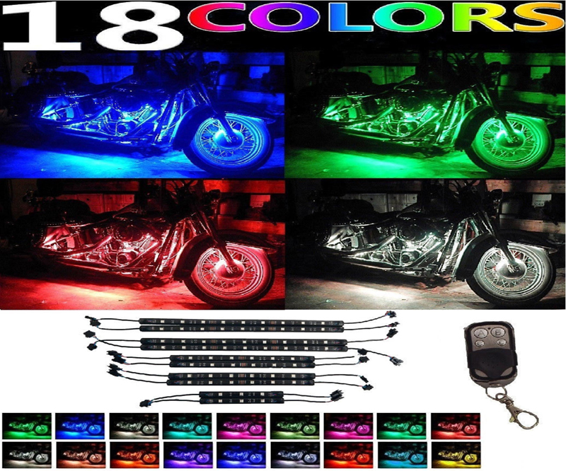 Kingshowstar - 10pcs rgb motorcycle led strip light kit neon underglow strip with wireless remote controller 10pc 5050 led motorcycle light kit 8