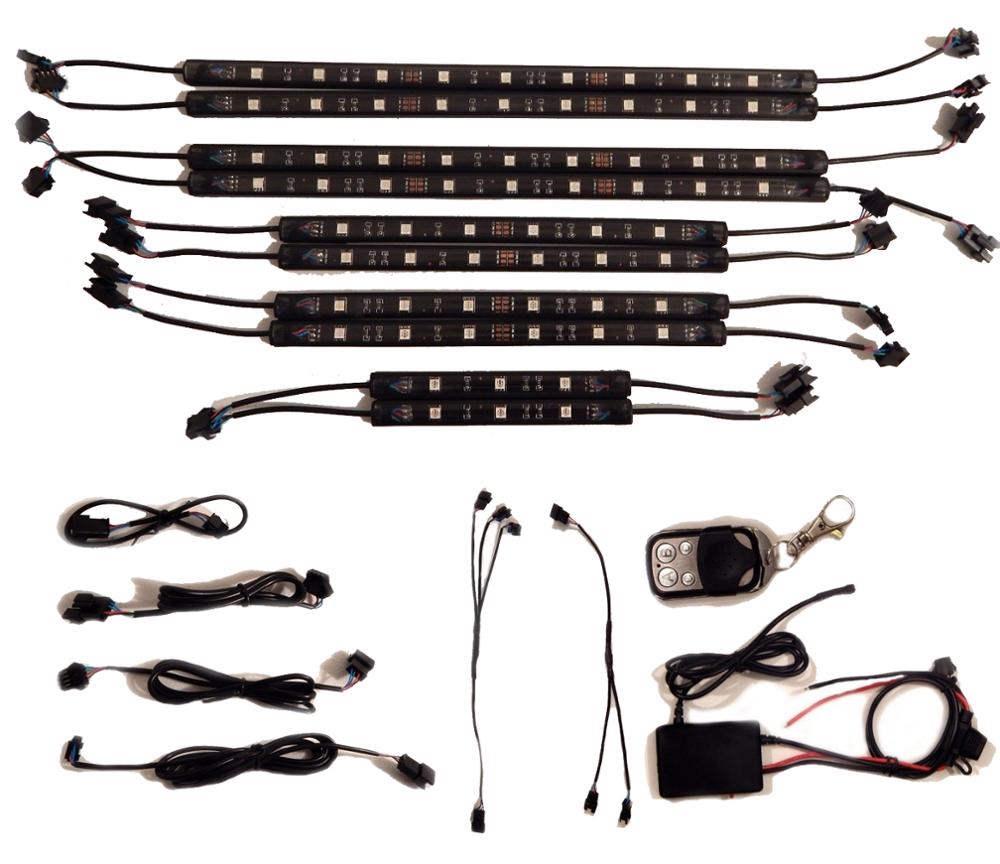 Kingshowstar - 10pcs rgb motorcycle led strip light kit neon underglow strip with wireless remote controller 10pc 5050 led motorcycle light kit 10