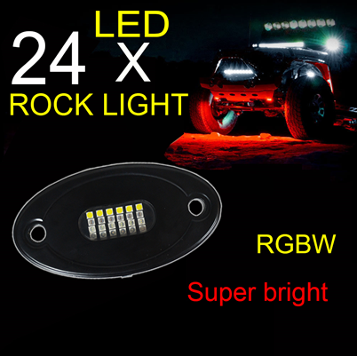 Super bright 4pcs 24w rgbw led auto music app controller led rock light for off road pickup 12