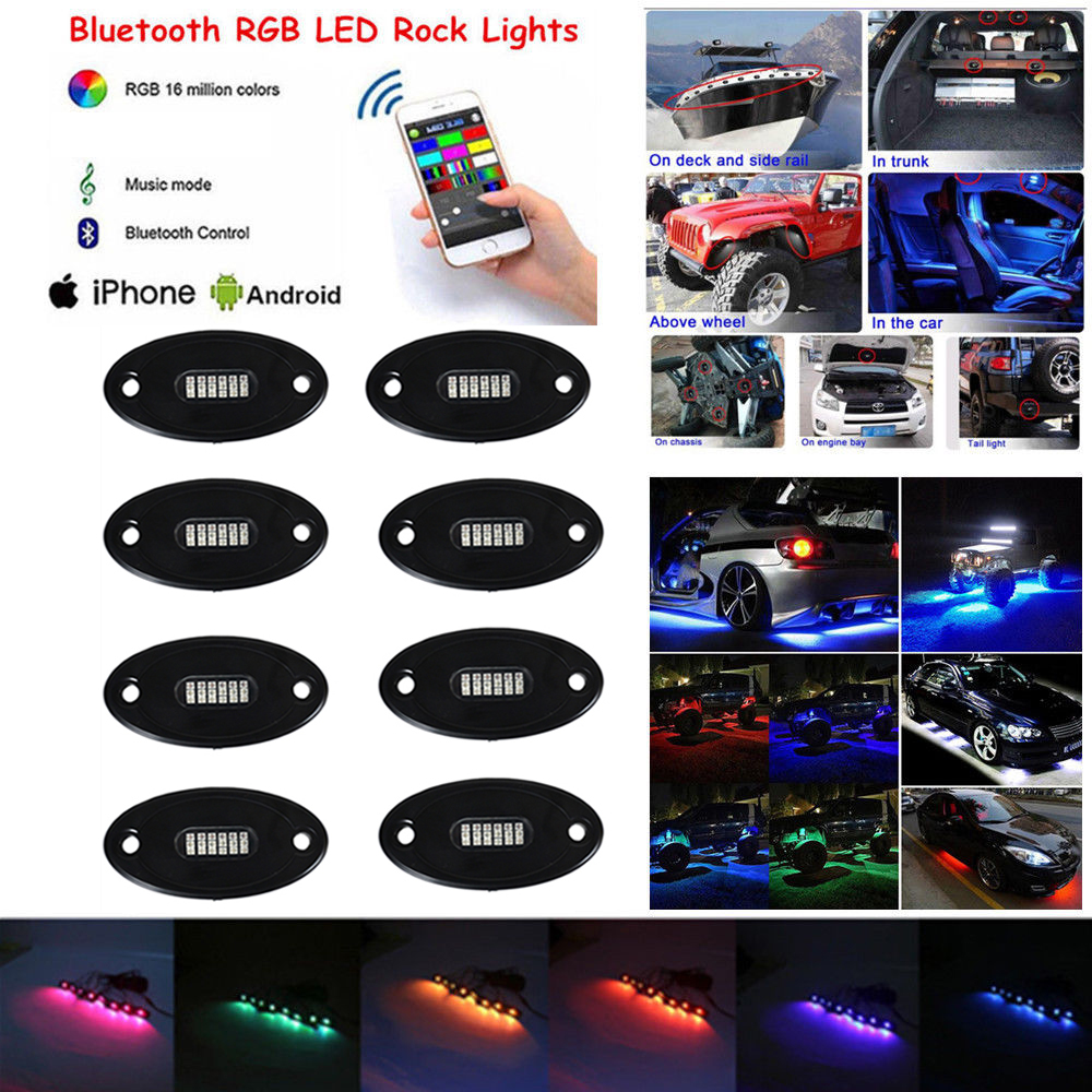 Kingshowstar - 8pcs RGB LED Rock Light APP Control for Truck Boat SUV Waterproof led top level 24W rock light 18