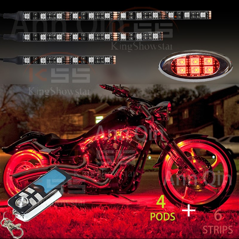 8Pcs led Motorcycle Light Kit Strips Multi-Color Accent Glow Neon Lights Lamp Flexible with Remote Controller 18
