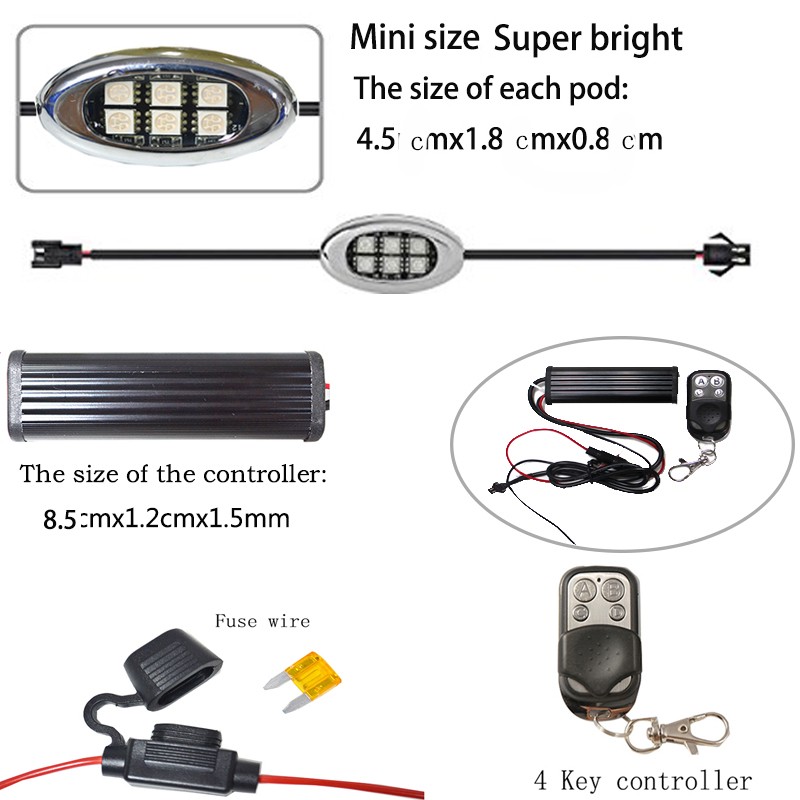 Kingshowstar - Advanced LED Multi Color Motorcycle Accent Glow 5050 Waterproof Oval Pod light kit with Wireless Remote Controller LED Motorcycle Bicycle Light 15