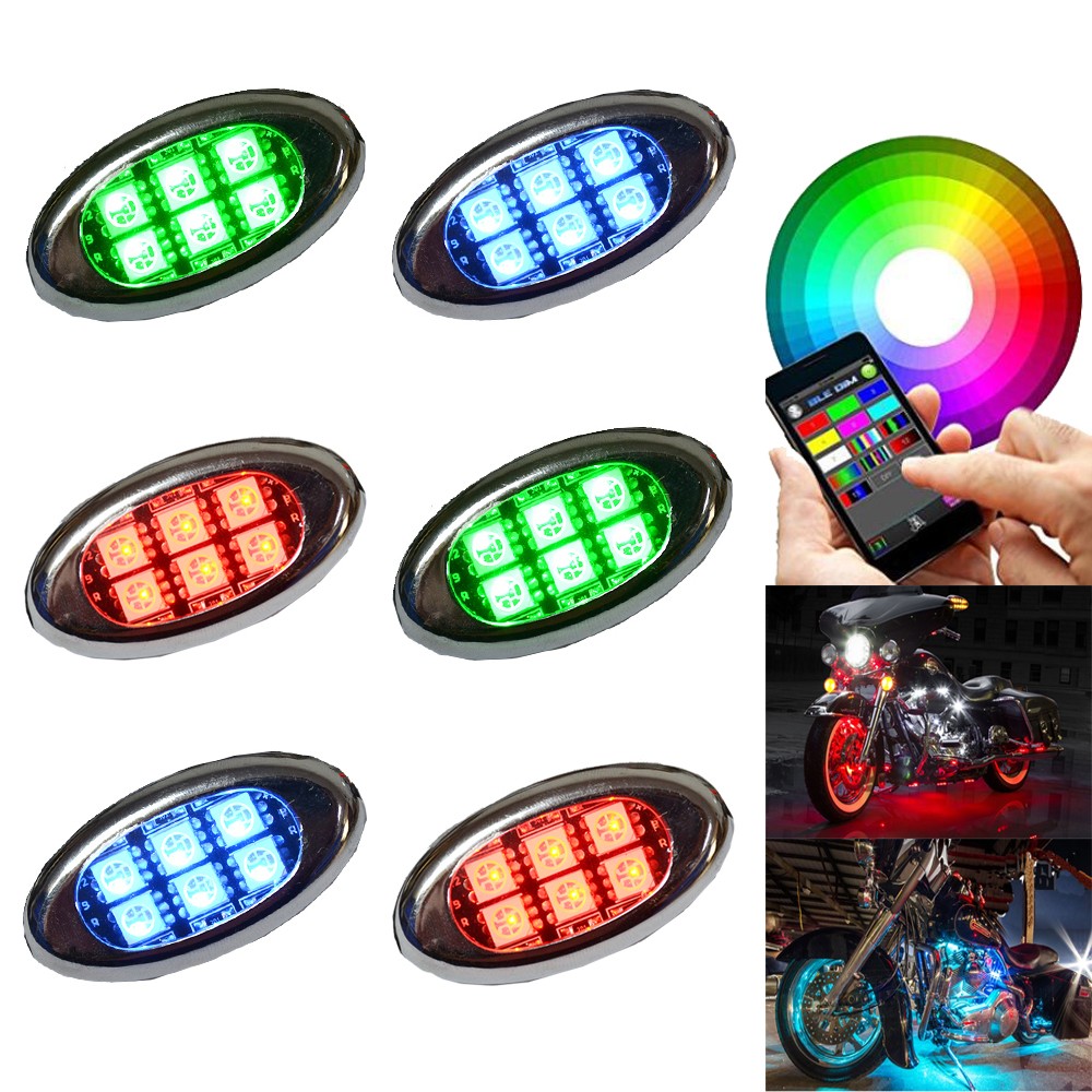 Kingshowstar - Advanced LED Multi Color Motorcycle Accent Glow 5050 Waterproof Oval Pod light kit with Wireless Remote Controller LED Motorcycle Bicycle Light 23