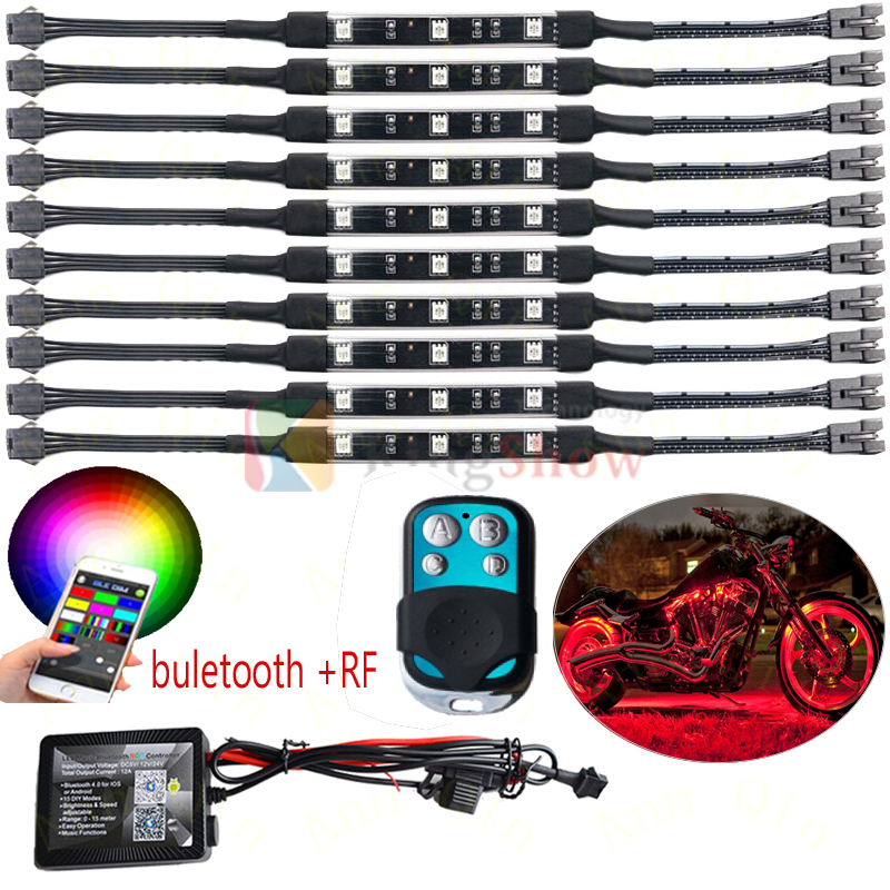 Blue-tooth Remote Multi-Color Accent Glow Motorcycle LED Light Kit Strips 8